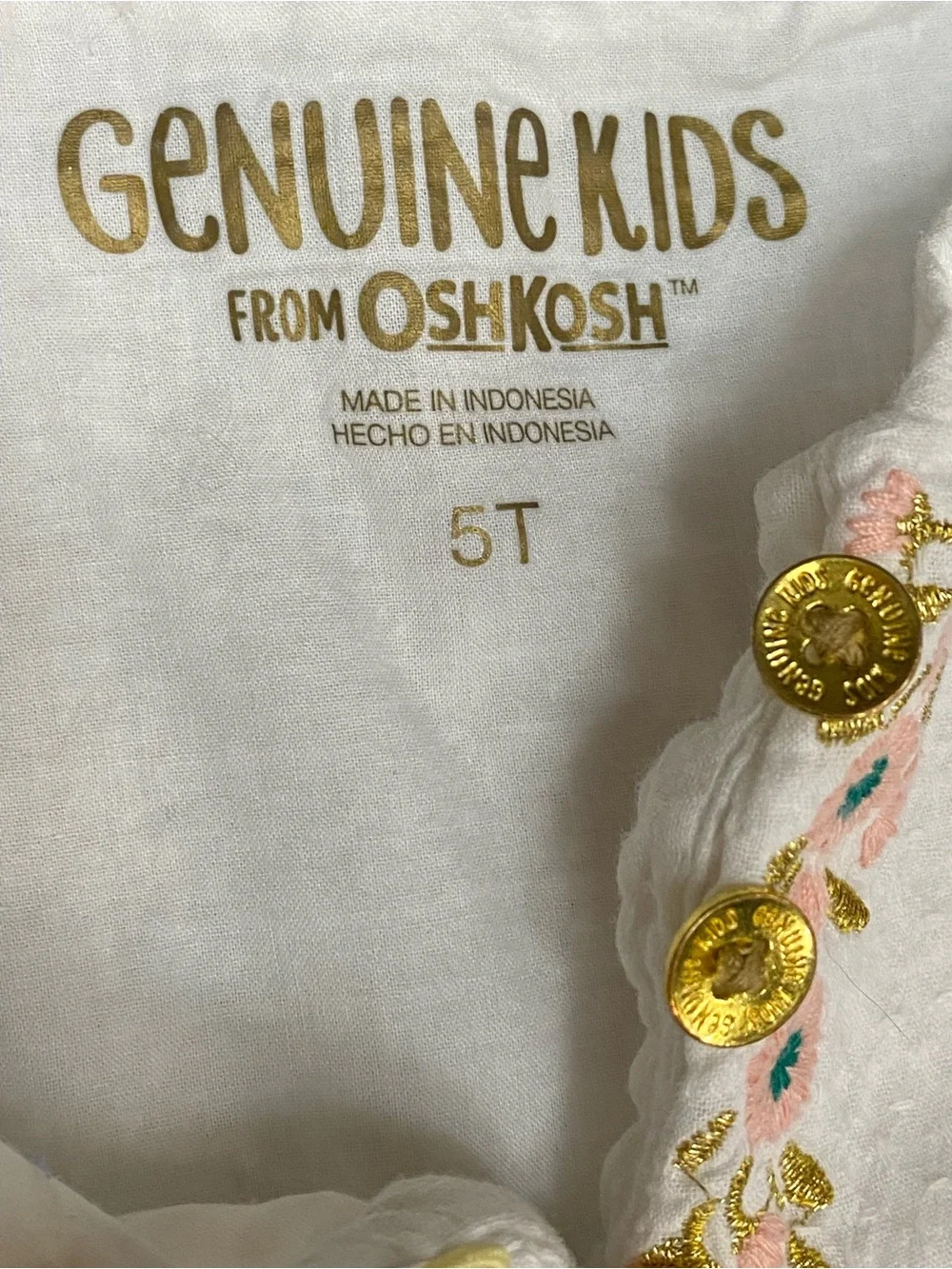 OshKosh B'gosh White Cottagecore Peplum Top with Floral Embroidery